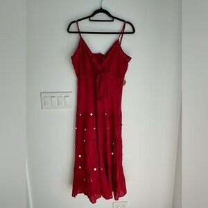 Nexus Women’s size 12 Silk Cotton Blend Red Strappy Embellished Sundress NEW